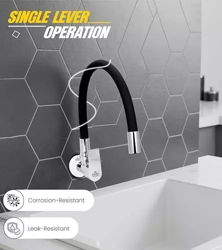 ar5h-kitchen-sink-tap-chrome-finish-with-360-flexible-single-flow-silicone-swivel-spout-wall-flange-included-black-silver