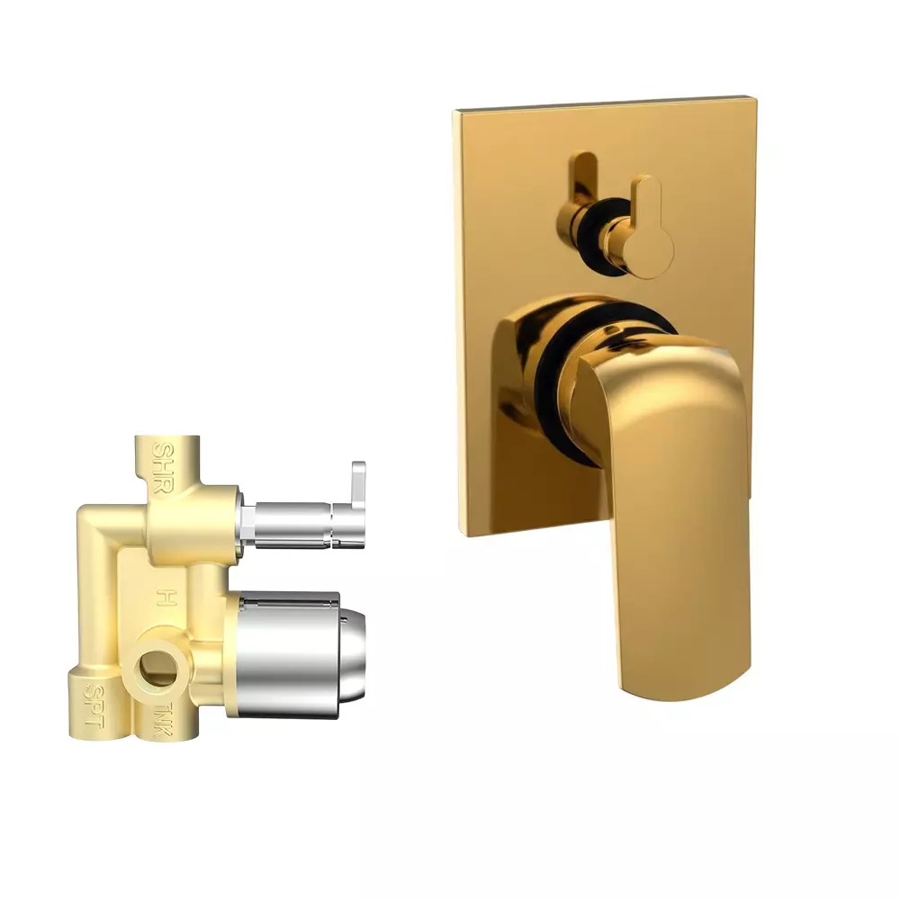 RN Solitaire Pro Gold Collection Single Lever Expose & Concealed Part Kit 3 Inlet & 2 Outlet Diverter Body Hi Flow 5 Way Wall Mounted 3/2 Inch (40 mm) Size