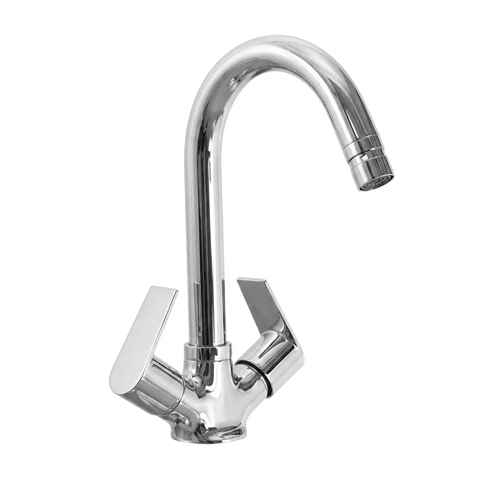 PLUMBER Ecoline Series Eros Range Centre Hole Basin Mixer With Swivel Spout and 450 mm Long Flexible Connectors, Deck Mounted and Chrome Finish, EOS-5102