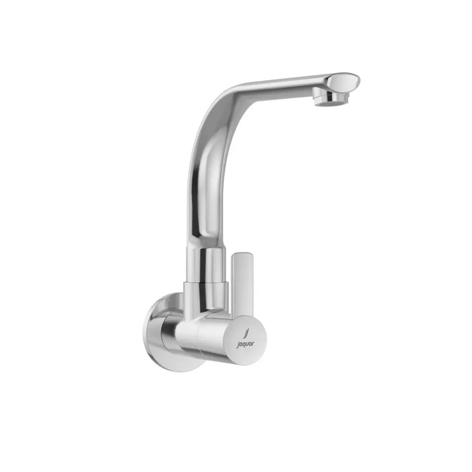 Jaquar Fusion Prime Sink Mixer Tap with Regular Swinging Spout & Wall Flange Silver Stainless Steel for Home Use, FUP-CHR-29347PM