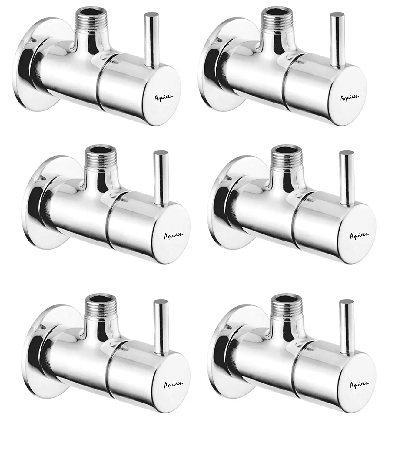 Aquieen Fluid Brass Silver Angle Stop Valve Pack of 6 Piece