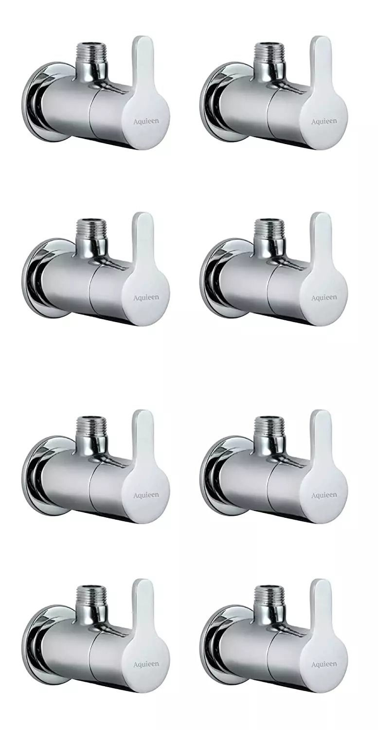 Aquieen Fusion Brass Silver Angle Stop Valve Pack of 8 Piece