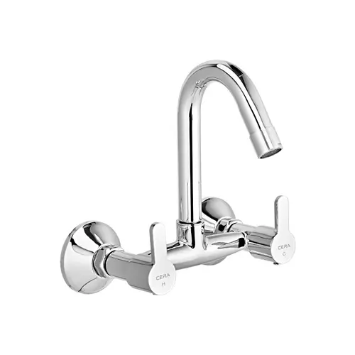 CERA Victor Quarter Turn Sink Mixer with Swivel Spout, Connecting Legs and Wall Flange, F1015501