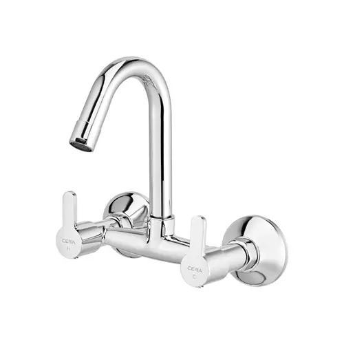 CERA Victor Quarter Turn Sink Mixer with Swivel Spout, Connecting Legs and Wall Flange, F1015501