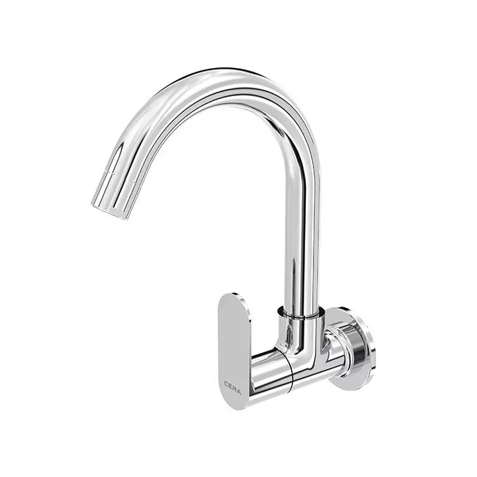Cera Curve Sink Cock (Wall Mounted) With 150 mm (6 inch) Long Swivel Spout And Wall Flange, F1023251