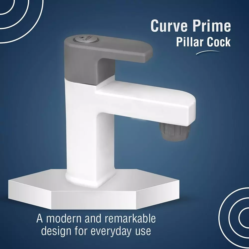 Sparsh Pearl Pillar Tap Curve Prime Collection Series PTMT Grey, White Glossy Finish, CRP-1274