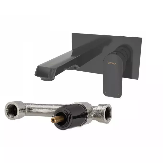 CERA CHELSEA Basin Mixer Diverter Single Lever Exposed Part + Concealed Part Wall Mount Black Matte, F1016474BM+F4065103BM