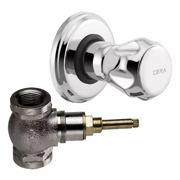 CERA OCEAN Stop Cock Half Turn Exposed Part + Concealed Part Wall Mount Silver, F3001351+F4050501