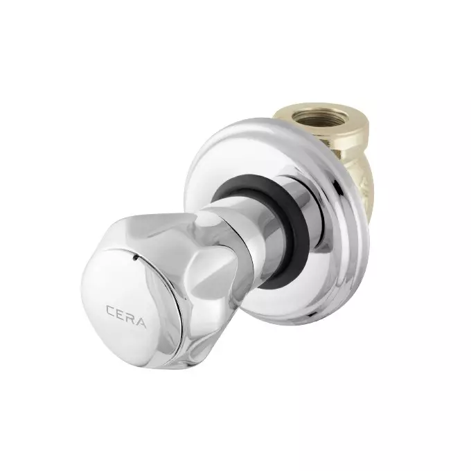 CERA OCEAN Stop Cock Half Turn Exposed Part + Concealed Part Wall Mount Silver, F3001351+F4050501