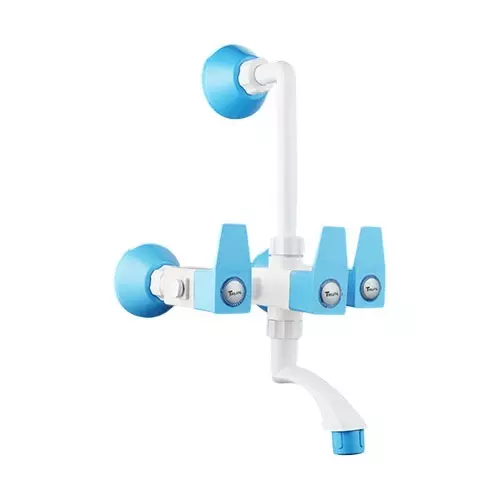 TRIJAL Shark Plus Wall Mixer with L Bend White, Blue 15 mm Thread & 20 mm Spindle, SHP-116 (Pack of 12)