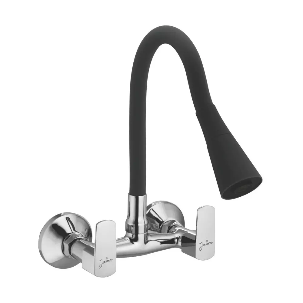 Jabra Dual Flow Sink Mixer Qbix Series Brass Chrome Finish Wall Mount Black