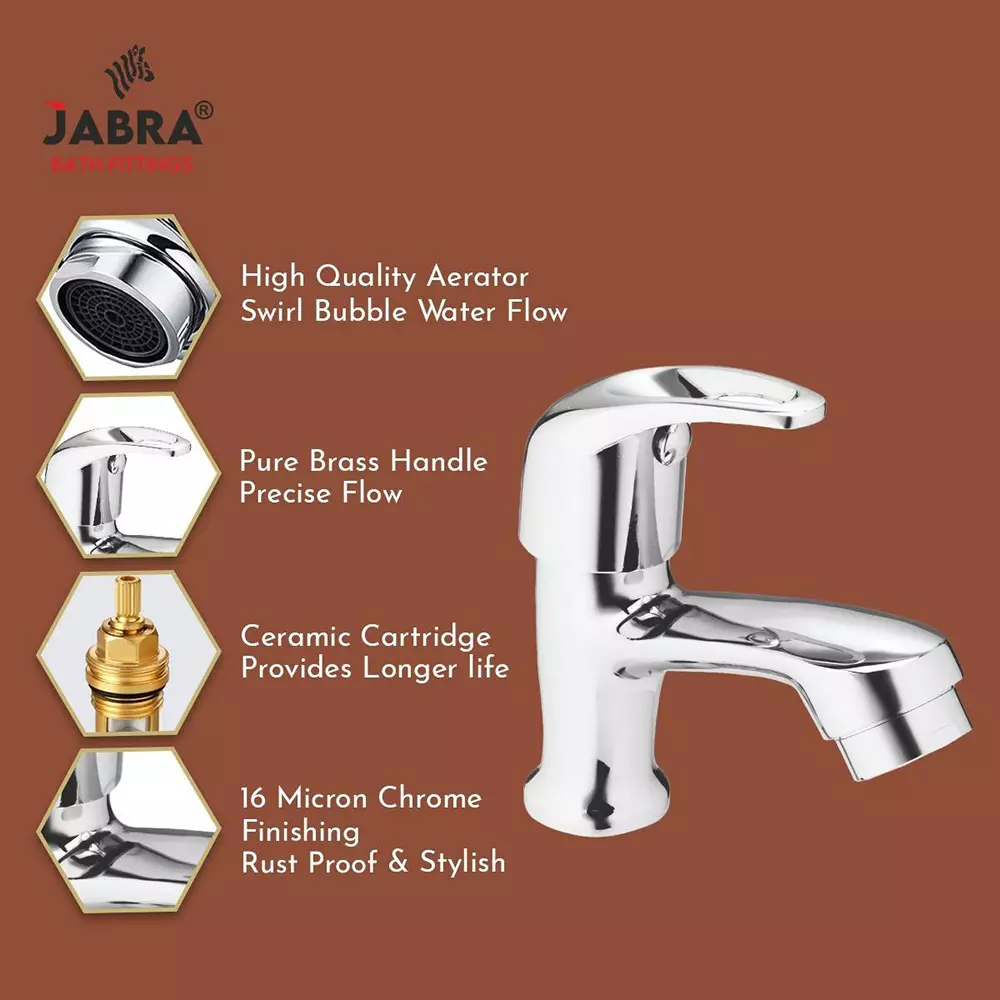 Jabra Pillar Cock Cosmo Series Brass Chrome Finish Deck Mount Silver