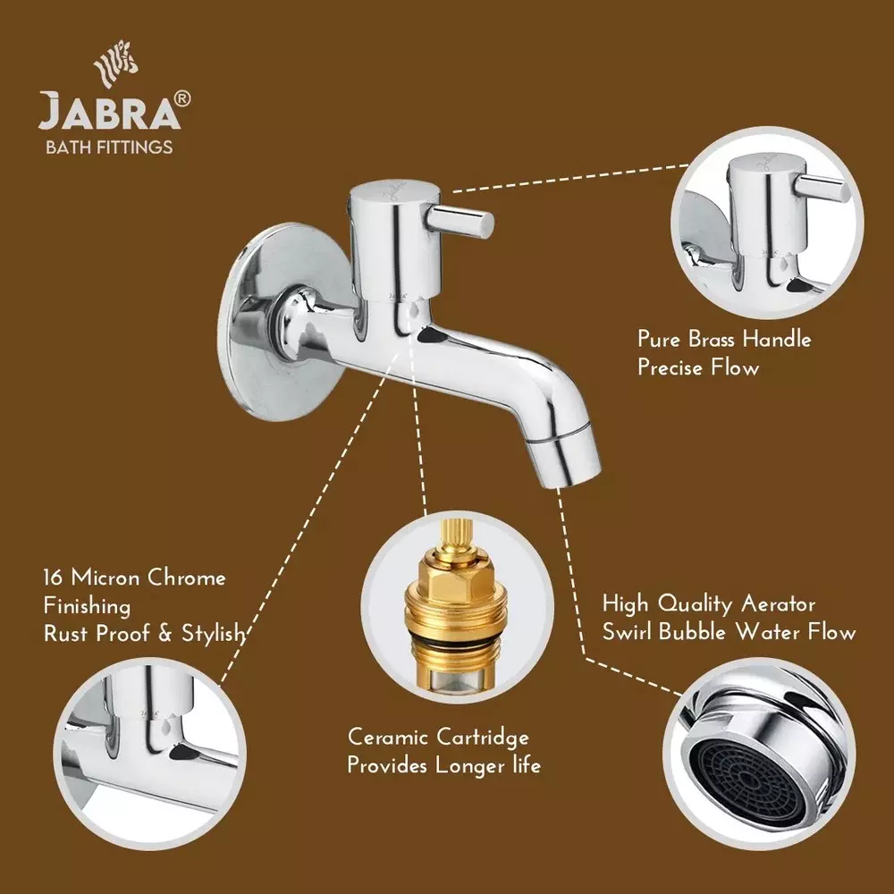 Jabra Long Body Cock Flora Series Brass Chrome Finish Wall Mount Silver