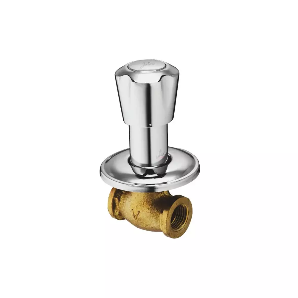 Jabra Concealed Stop Cock (M) Sleek Series Brass Chrome Finish Wall Mount 15 mm Silver
