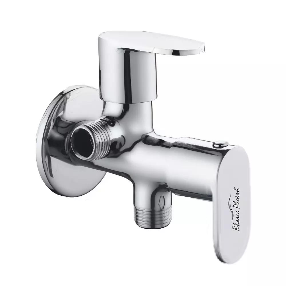 Bharat Photon Double Angle Valve Wall Mount Chrome Finish Silver Color Metal Body for Bathroom & Kitchen, BP-DAVB-01