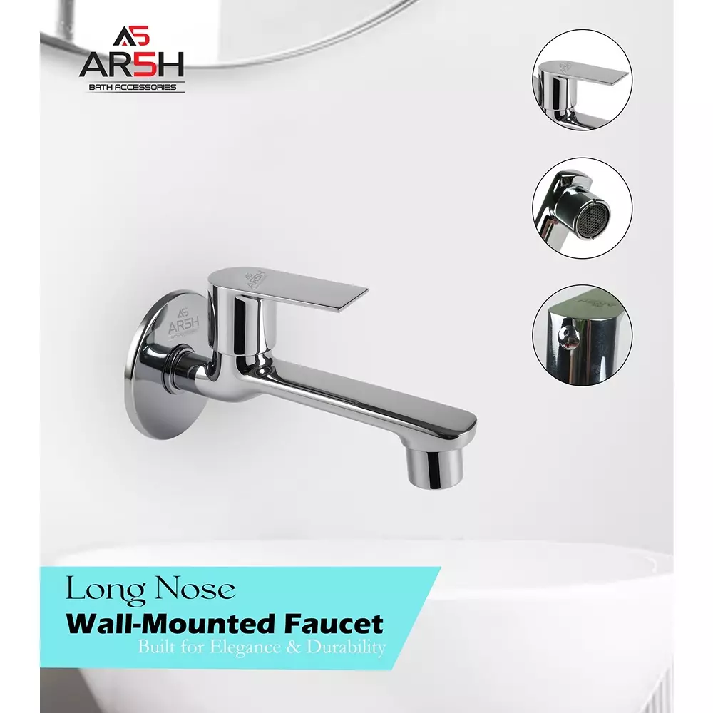 AR5H Long Nose Bib Tap Wall Mounted Brass Chrome Finish Single Lever Operation, 2 L/N_DIOS_0024 (Set of 2 Pcs)