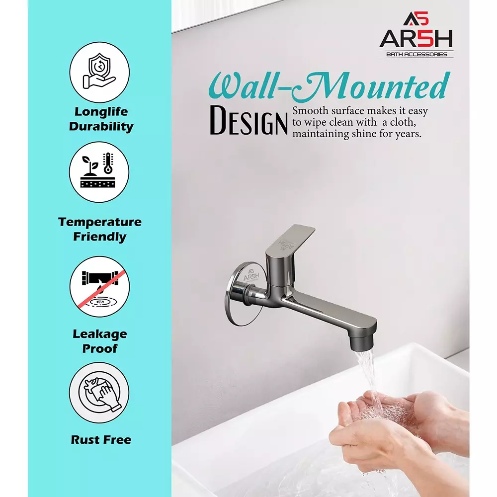 AR5H Long Nose Bib Tap Wall Mounted Brass Chrome Finish Single Lever Operation, 2 L/N_DIOS_0024 (Set of 2 Pcs)