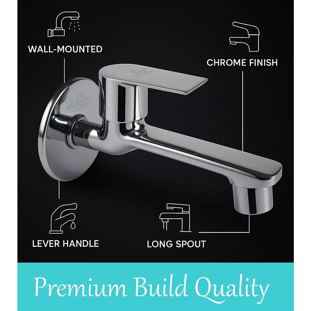 AR5H Long Nose Bib Tap Wall Mounted Brass Chrome Finish Single Lever Operation, 2 L/N_DIOS_0024 (Set of 2 Pcs)