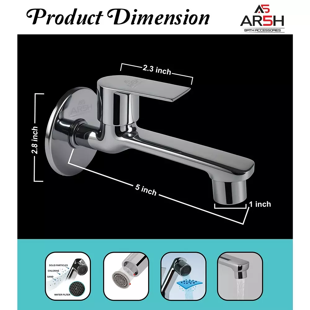 AR5H Long Nose Bib Tap with Wall Flange Chrome Finish Single Lever Operation for Wash Basin & Kitchen Sink, Silver
