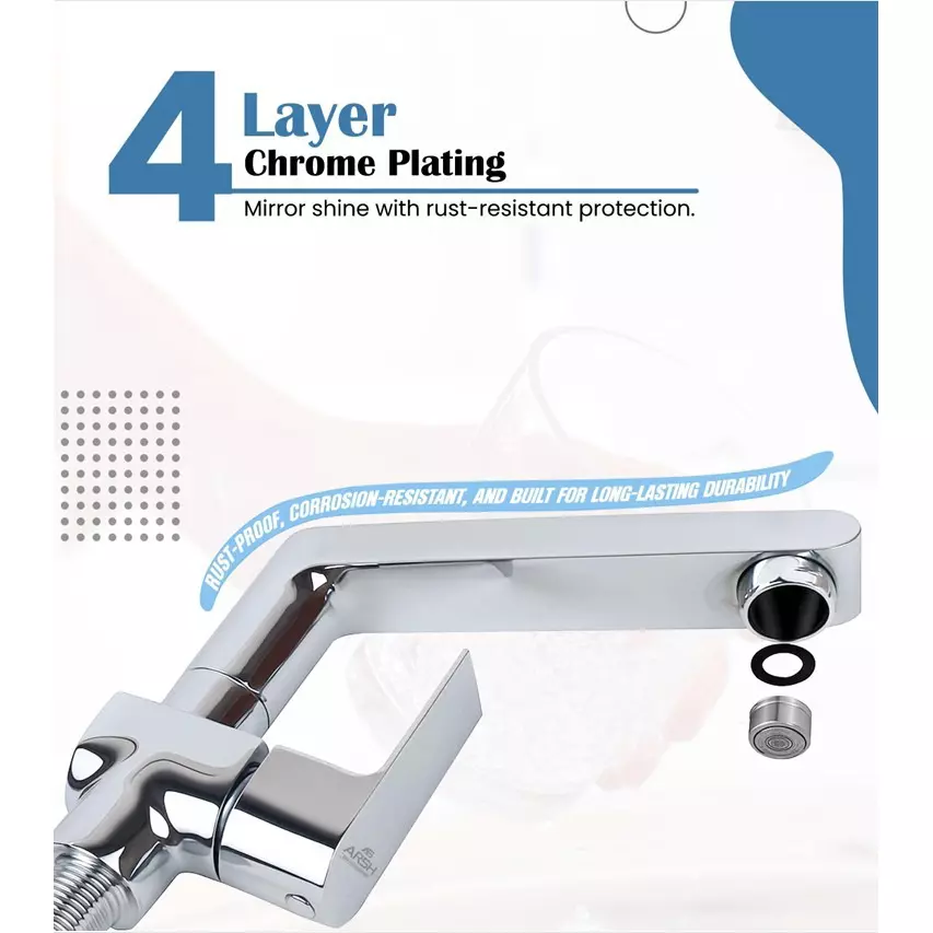 AR5H Swan Neck Kitchen Sink Faucet Table Mounted Chrome Plated Mirror Finish with 360° Rotation, ARIA-0026