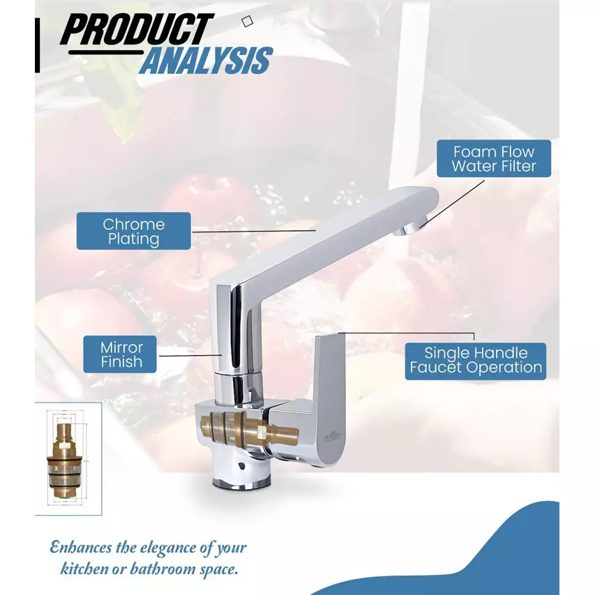 AR5H Swan Neck Kitchen Sink Faucet Table Mounted Chrome Plated Mirror Finish with 360° Rotation, ARIA-0026