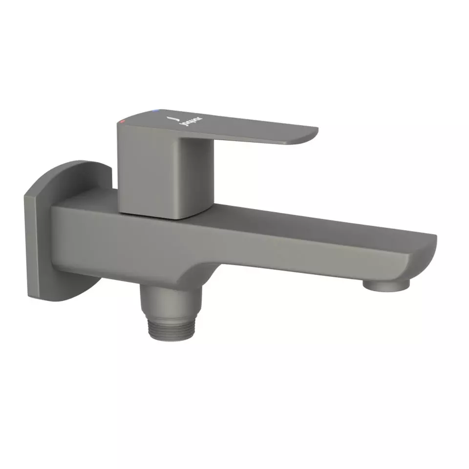Jaquar 2 Way Bib Tap with Wall Flange Kubix Prime Series Brass Graphite Finish Wall Mount, KUP-GRF-35041PM