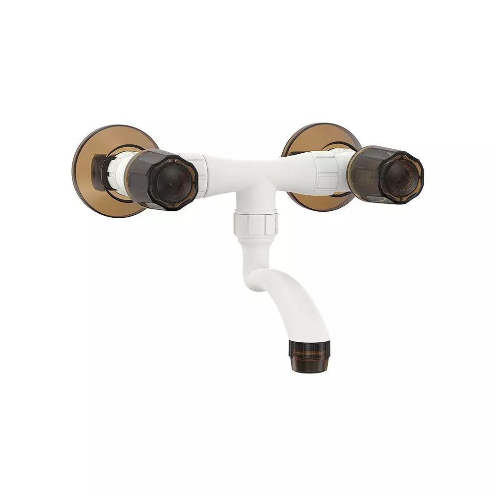 RN Wall Mixer Non Telephonic Tap PTMT White Hash Brown 1/2 Inch (15 mm) Size for Kitchen & Bathroom Use, RNSAF20F17