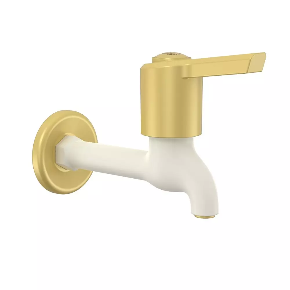 RN Foam Flow BIB Tap Long Body With Flange PTMT Ivory Bright Gold 1/2 Inch (15 mm) Size for Kitchen & Bathroom Use, RNWIN06A03