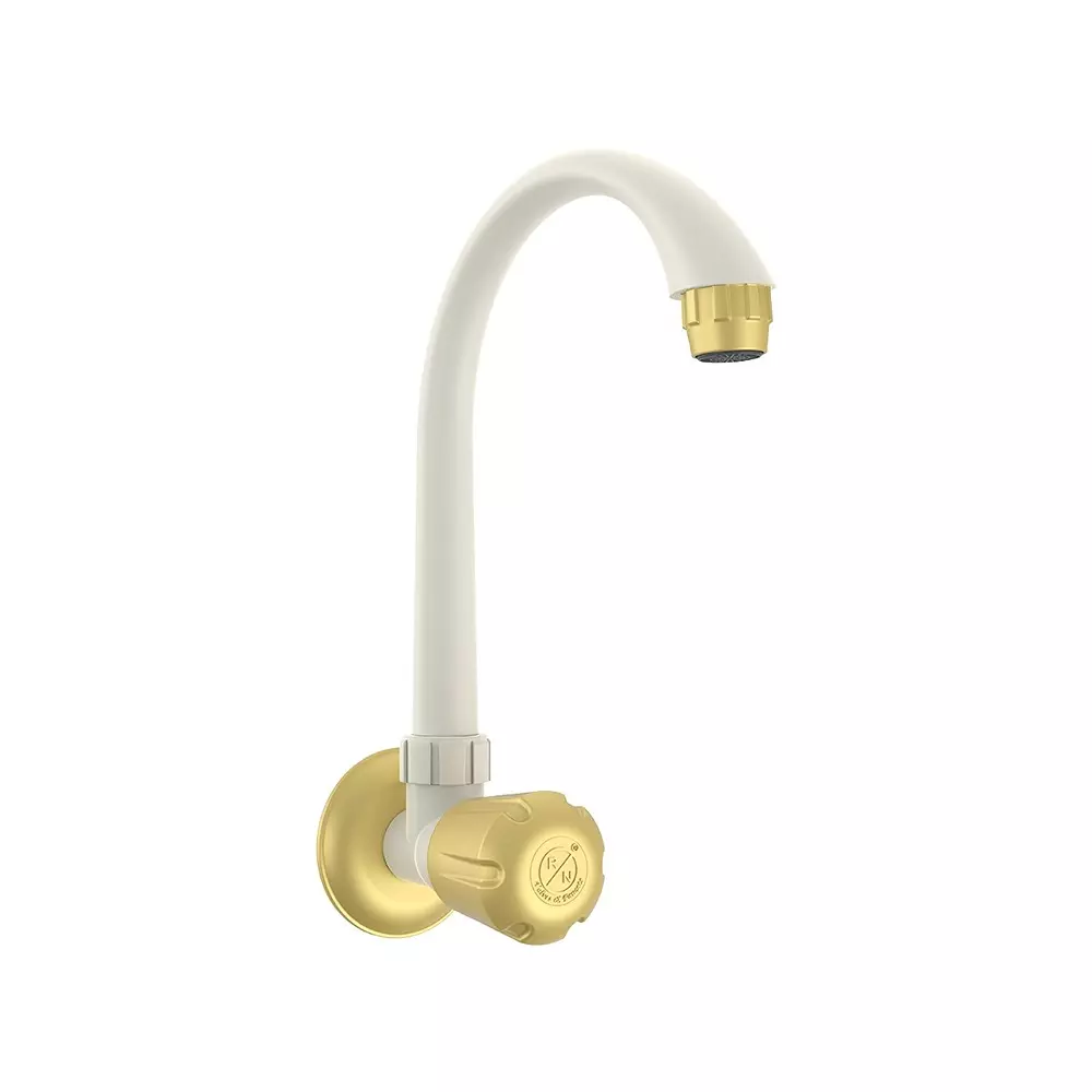 RN Foam Flow Sink Tap PTMT Wall Mounted Ivory Bright Gold 1/2 Inch (15 mm) Size for Kitchen & Bathroom Use, RNSUP06A09