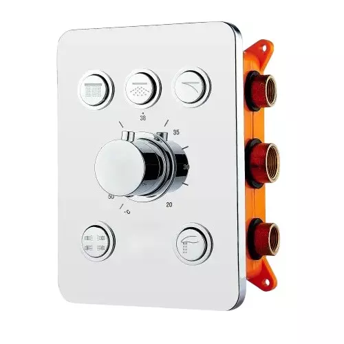 IVAS Thermostat Diverter Push Button with Concealed Part 5 Way Wall Mounted Chrome Finish Silver for Bathroom & Toilets Use, IM12009679