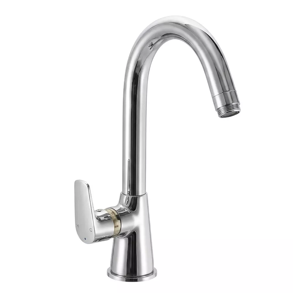 PLUMBER Ecoline Series Estel Range Swan Neck Tap With Swivel Spout and Foam Flow, Chrome Finish and Deck Mounted, ETL-0104