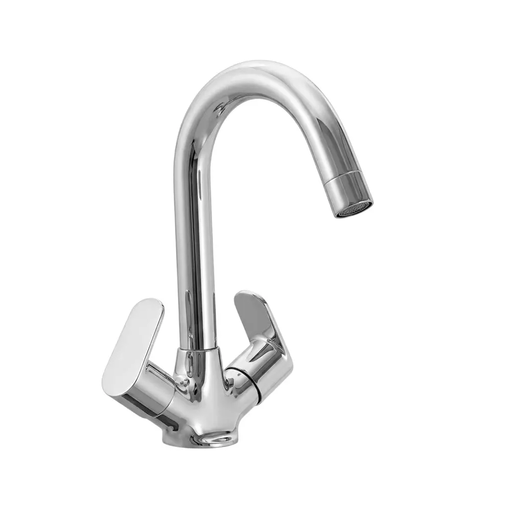 PLUMBER Ecoline Series Earl Range Centre Hole Basin Mixer With Swivel Spout and 450 mm Long Flexible Connectors, Deck Mounted and Chrome Finish, ERL-5102