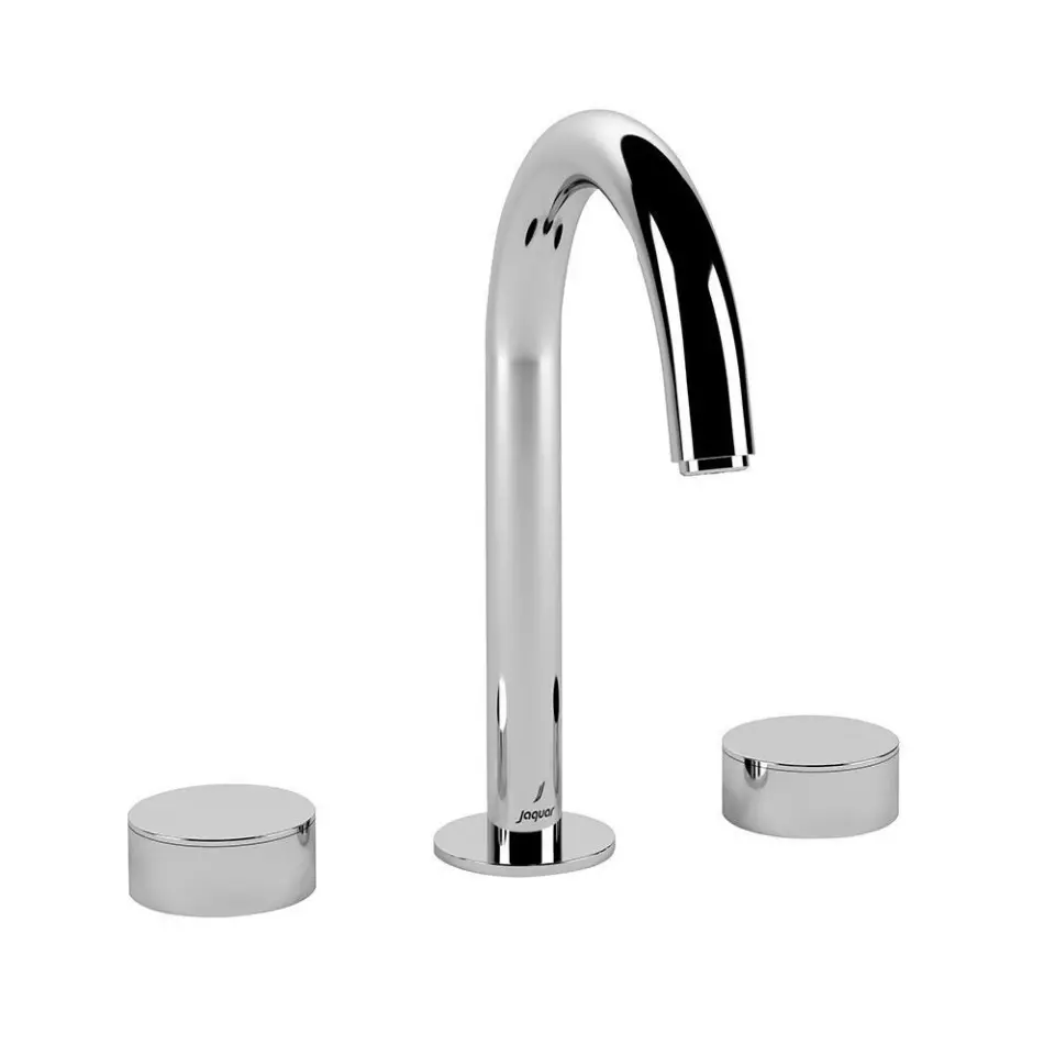 Jaquar Laguna Basin Mixer Tap with Pipe Spout & Round Handle 3-Hole Silver Stainless Steel for Home Use, LAG-CHR-91189PSR