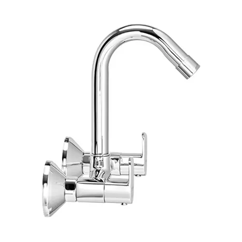 CERA Chromo Quarter Turn Sink Mixer with Swivel Spout, Connecting Legs and Wall Flange, F1019501