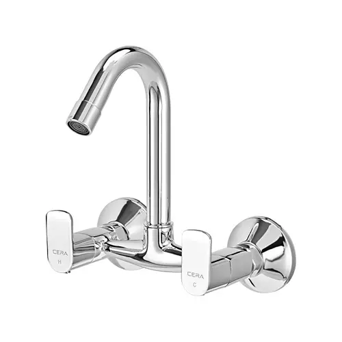CERA Chromo Quarter Turn Sink Mixer with Swivel Spout, Connecting Legs and Wall Flange, F1019501