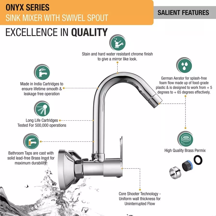 Fastgear Sink Mixer Tap Brass Chrome Finish Silver, FG1245