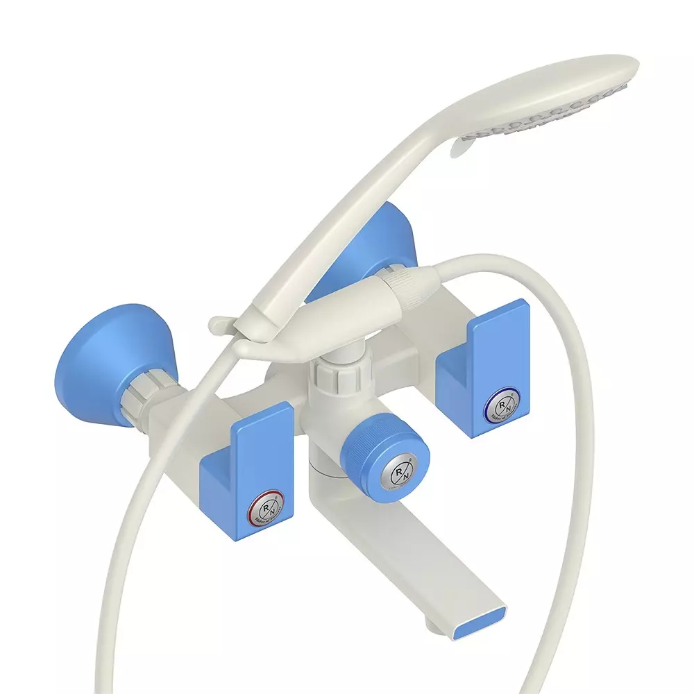 RN PTMT Wall Mixer with Crutch Wall Mount Ivory & Blue 20 mm Faucet Hole, RNANP07A12