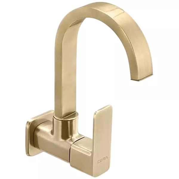 CERA Sink Cock 150 mm Long Swivel Spout And Wall Flange Gold, F1005252BA
