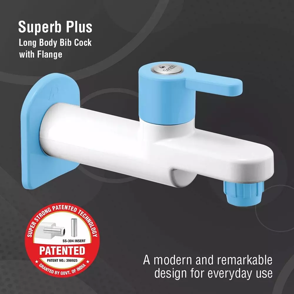 Sparsh Pearl Bib Cock Superb Plus Collection Series PTMT Blue, White Glossy Finish, SP-1111