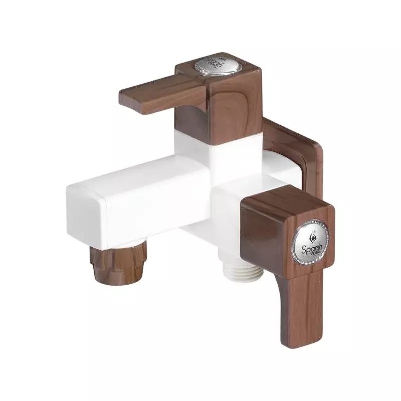 Sparsh Pearl Bib Cock with Flange Ludo Pine Series PTMT Brown, White Glossy Finish, LDP-1407