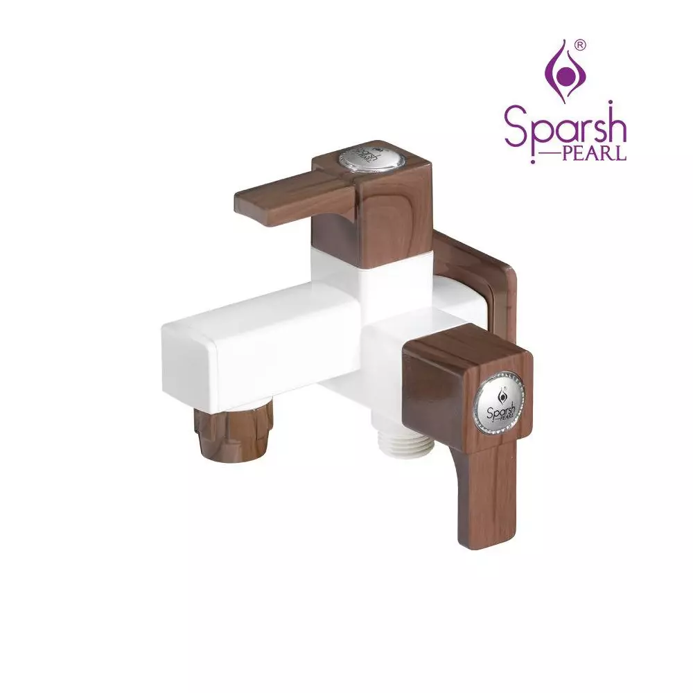Sparsh Pearl Bib Cock with Flange Ludo Pine Series PTMT Brown, White Glossy Finish, LDP-1407