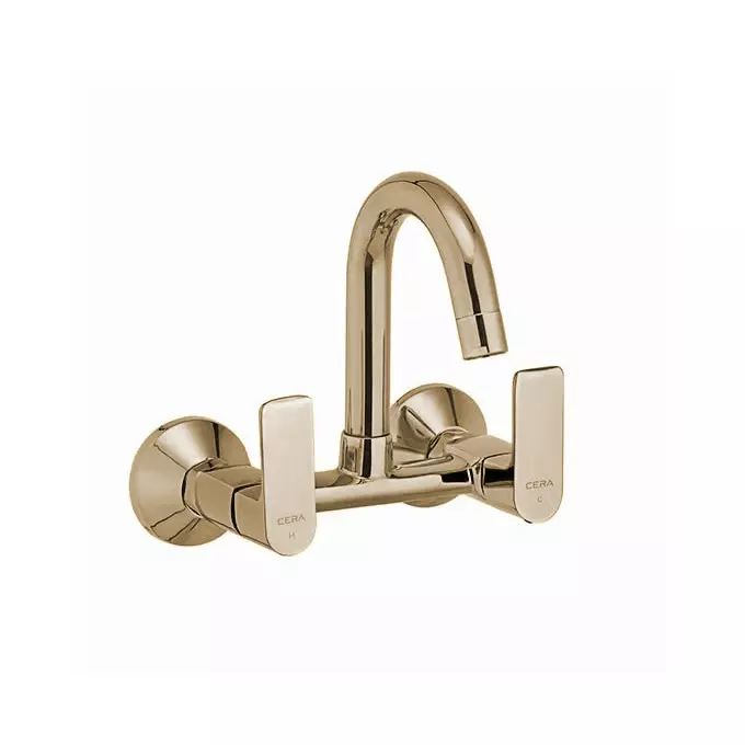 CERA RUBY Basin Mixer Quarter Turn Wall Mount PVD Finish Antique Brass, F1005502BA