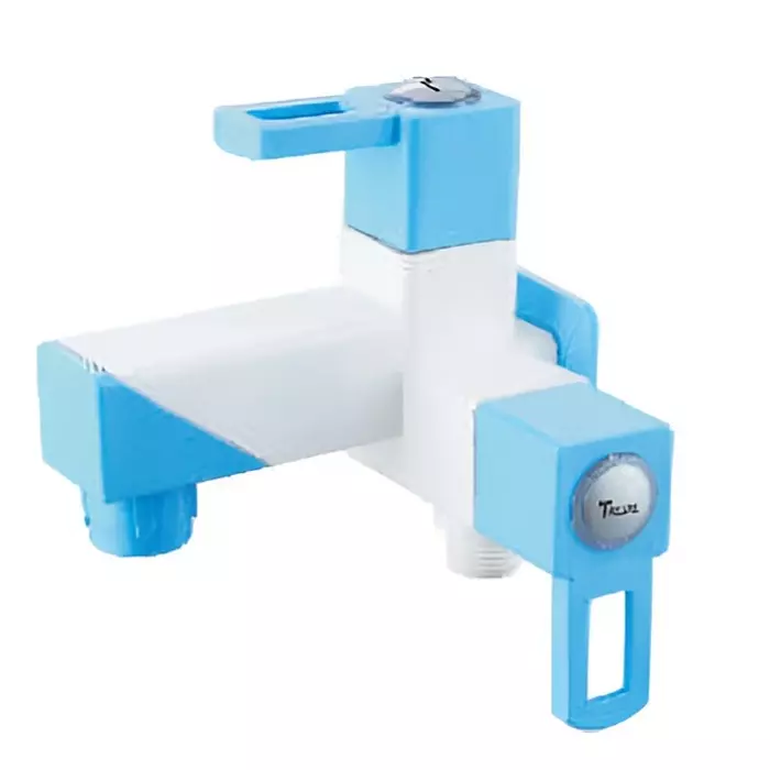 TRIJAL Star Two Way Bib Cock with Flange White, Blue, STR-106