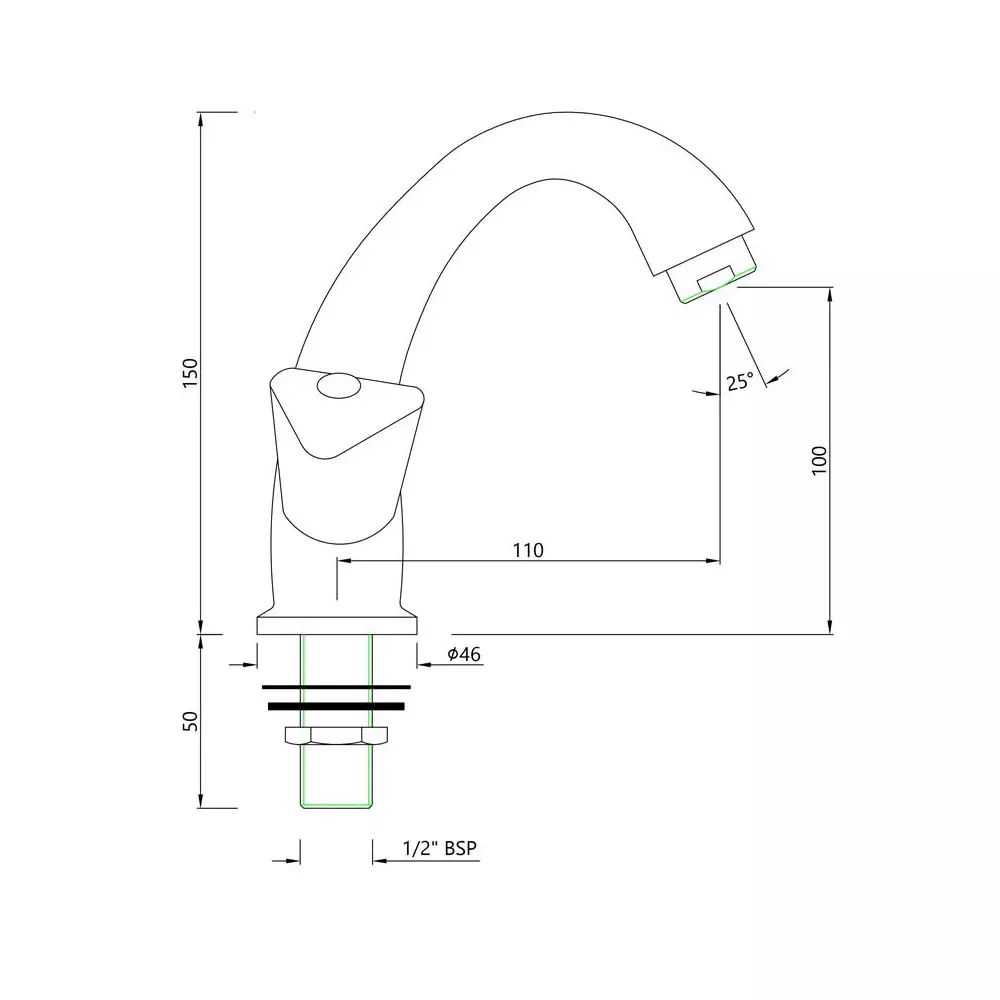 Essco by Jaquar Tropical Swan Neck Tap with Right Hand Operating Knob with Aerator, TQT-510A