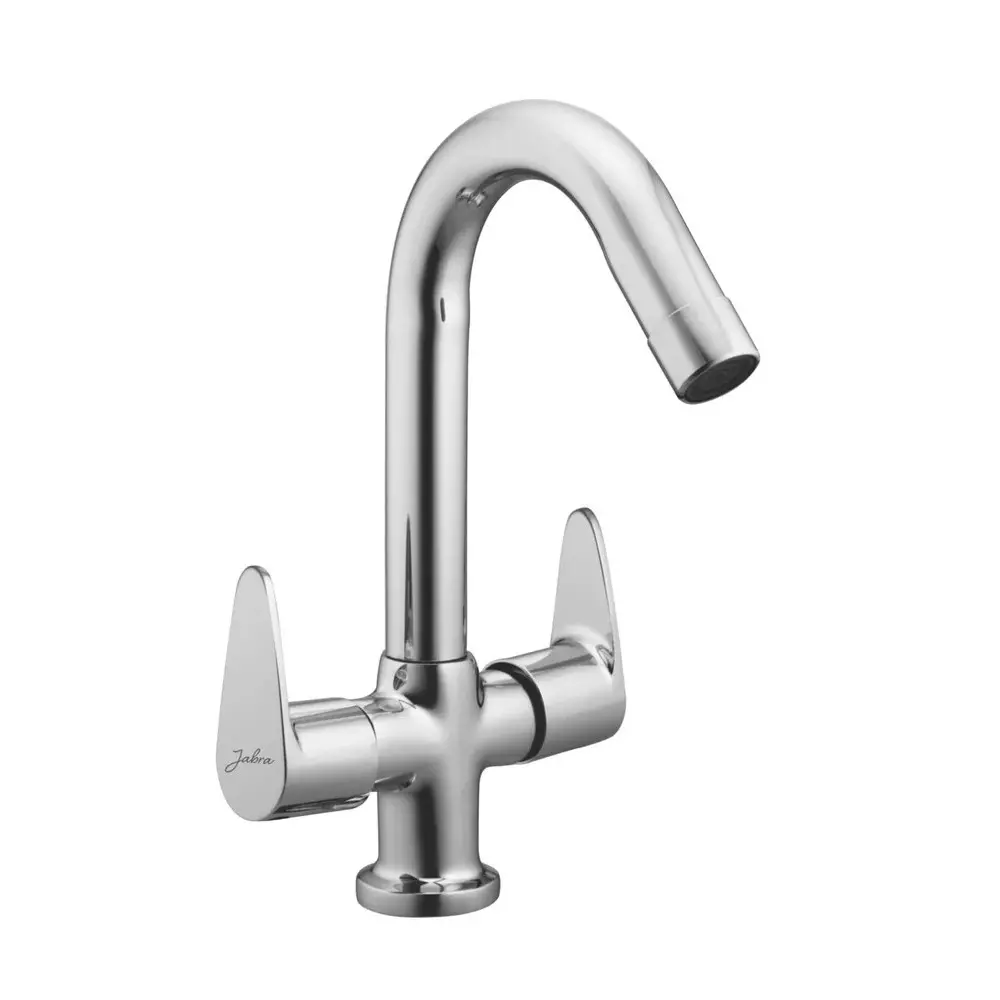 Jabra Center Hole Basin Mixer (L) Vignet Series Brass Chrome Finish Deck Mount Silver