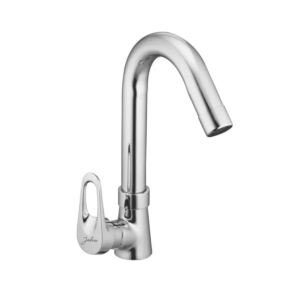Jabra Swan Neck Tap (L) Dezo Series Brass Chrome Finish Deck Mount Silver