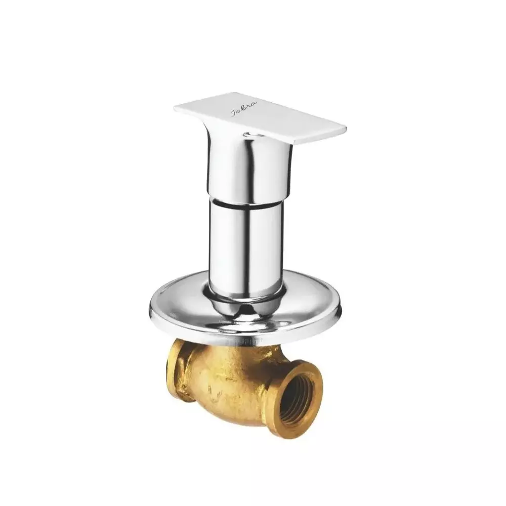 Jabra Concealed Stop Cock (L) Bright Series Brass Chrome Finish Wall Mount 15 mm Silver