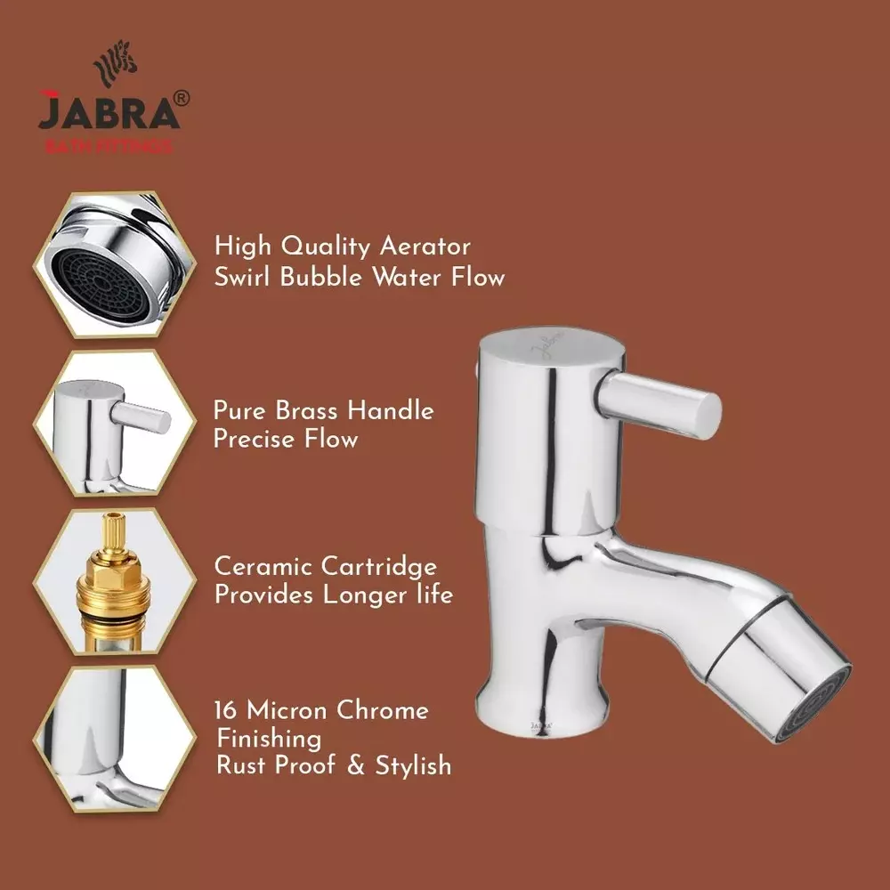 Jabra Pillar Cock Flora Series Brass Chrome Finish Deck Mount Silver