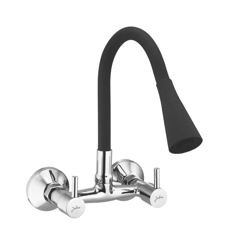 Jabra Single Flow Sink Mixer Flora Series Brass Chrome Finish Wall Mount Black