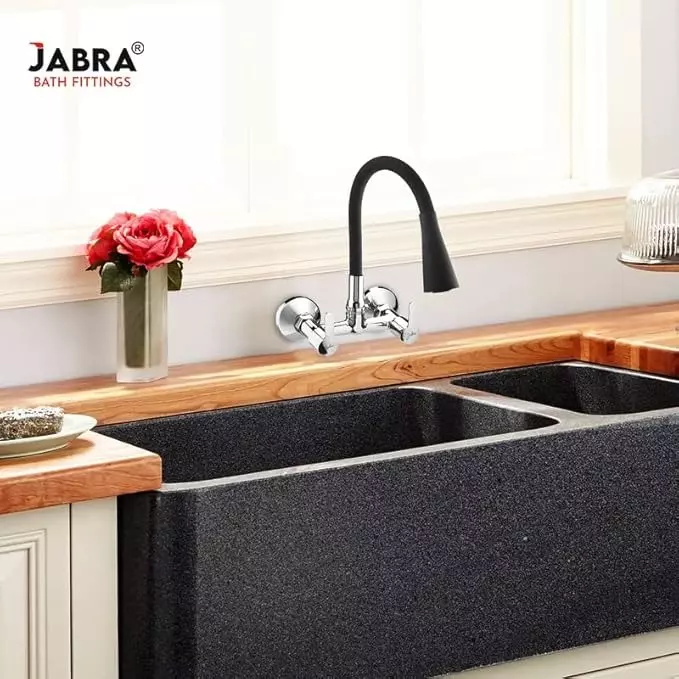 Jabra Dual Flow Sink Mixer Prime Series Brass Chrome Finish Wall Mount Black